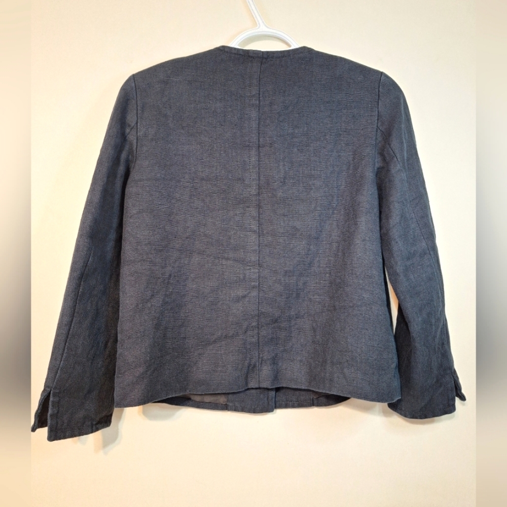 Talbots 100% Linen Collarless Blazer Jacket Navy 4P Quiet Luxury Minimalist - Picture 6 of 9
